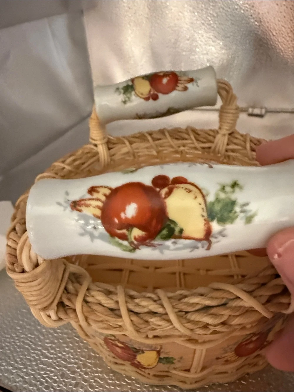 Wicker Fruit Accent Basket with Ceramic Handles